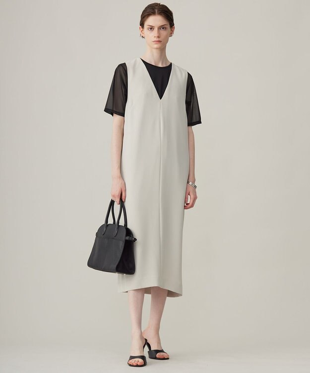 ICB L 【洗える】ライトダブルクロス Vネックワンピース トープ系