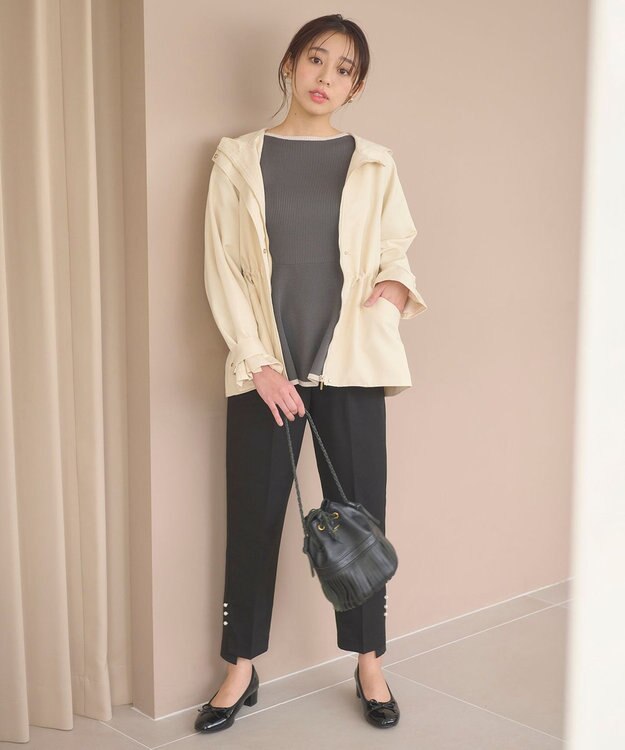 Feroux 【洗える】バイカラーペプラム ニット グレー系1