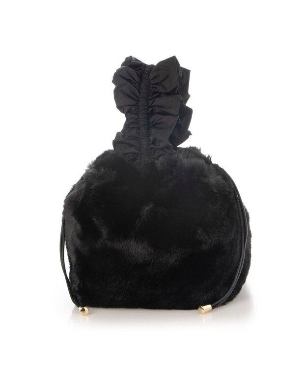 UNBILLION カシュカシュ cachecache / フリルハンドルエコファー巾着バッグ ブラック