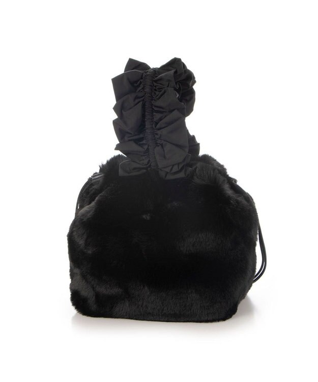 UNBILLION カシュカシュ cachecache / フリルハンドルエコファー巾着バッグ ブラック