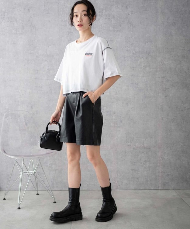 WEGO アウトステッチグラフィックショートT ホワイト