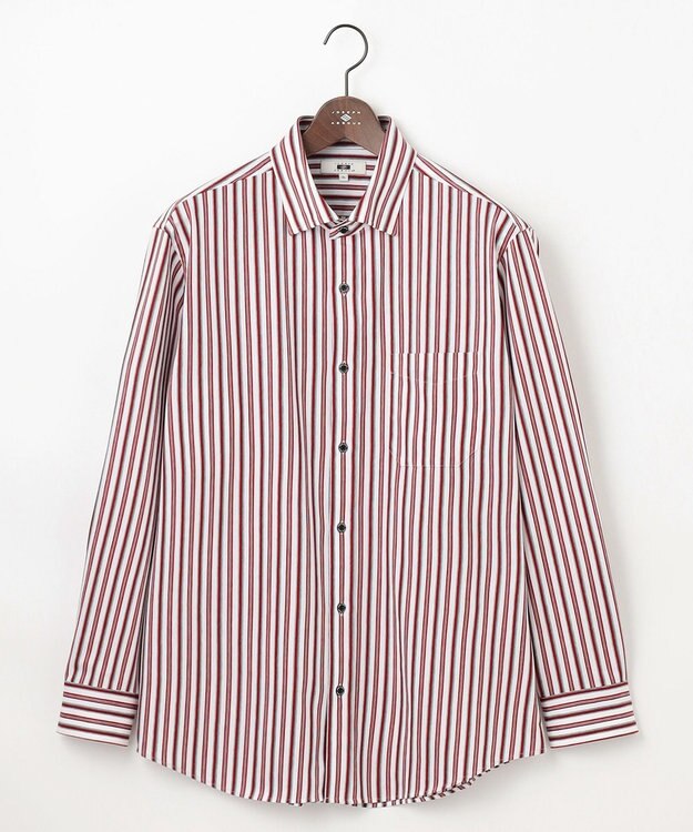 JOSEPH ABBOUD 【キングサイズ・ストレッチ・イージーケア】ジャージーストライプシャツ ワイン系1