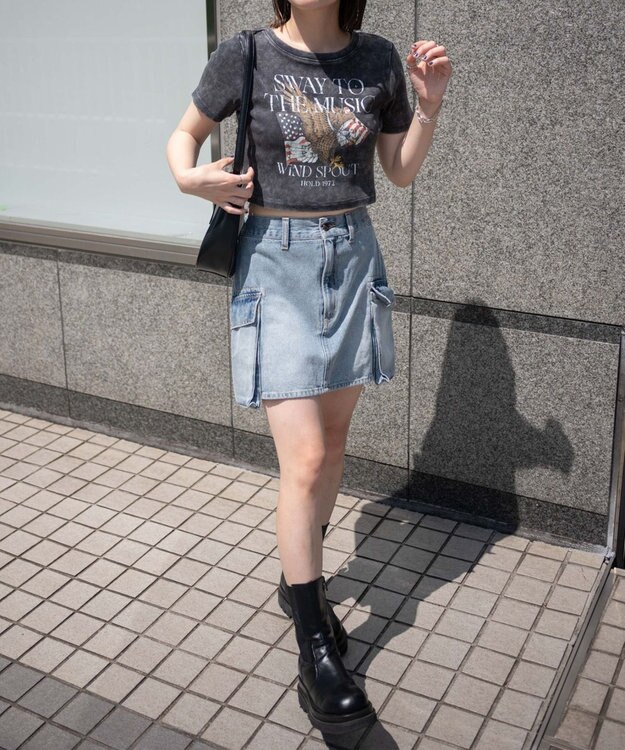 WEGO カーゴポケットデニムミニスカート デニム淡加工色