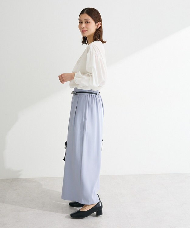 Green Parks イージーケア袖タックブラウス White
