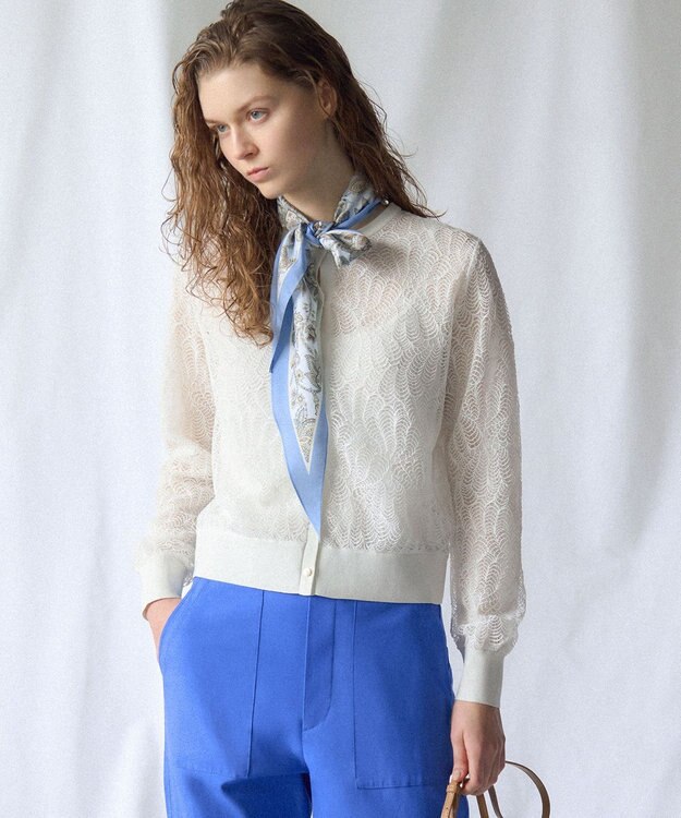 23区 L 【先行予約】ラッセルレース ニット カーディガン アイボリー系