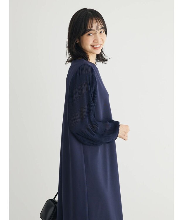 Green Parks マジョリカ袖ドッキングワンピース Dark Navy