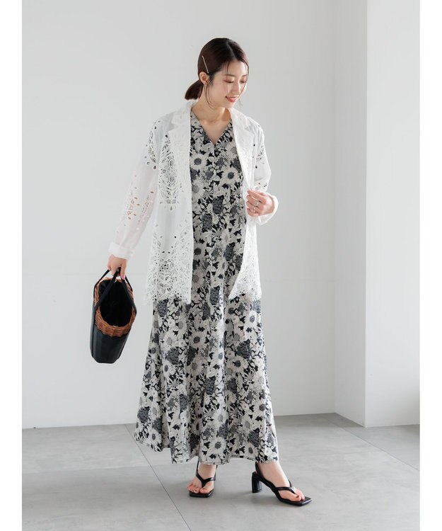 Te chichi 【LIBERTY FABRICS】Vネックフレアワンピース ブラック