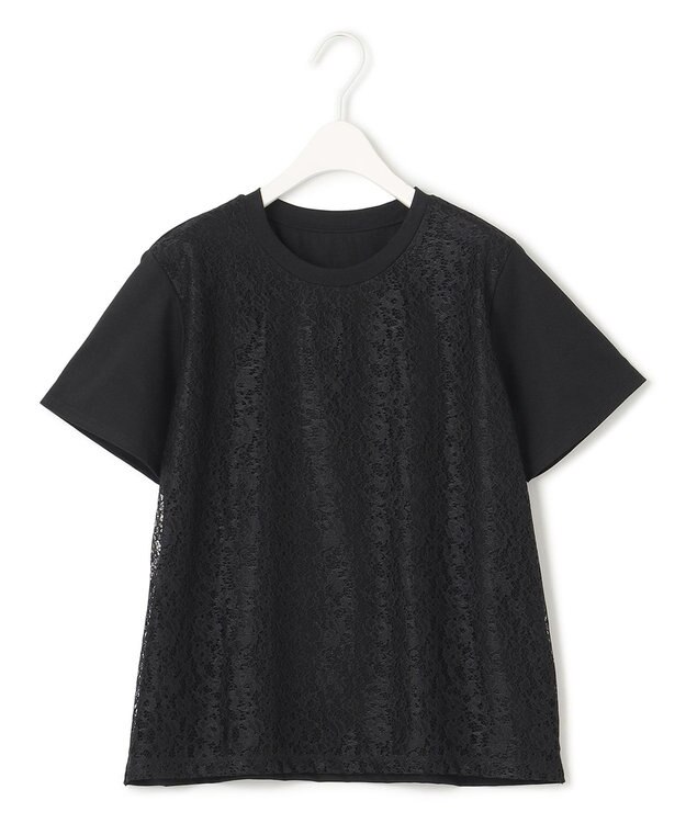 ICB 【洗える】レースコンビジャージー プルオーバー ブラック系