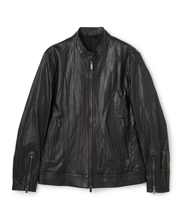 JOSEPH HOMME 【洗い加工】シュリンクエアレザー 　シングルライダースジャケット ブラック系