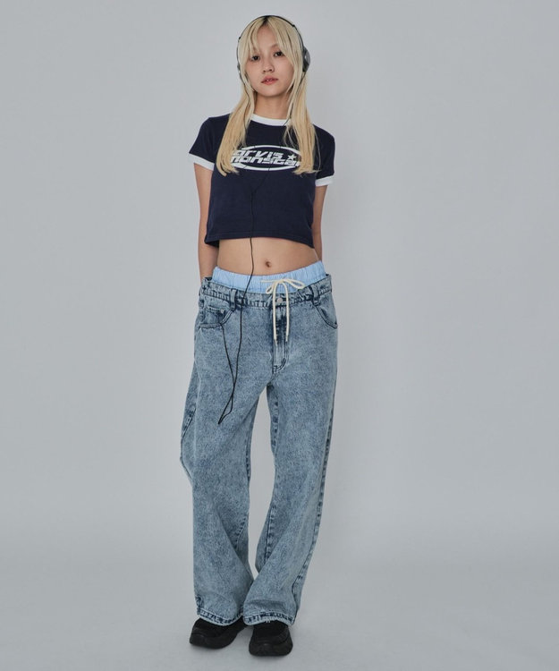 WEGO 【ユニセックス着用ITEM/MLサイズ展開/ウエストゴム】ボクサードッキングデニムパンツ デニム淡加工色