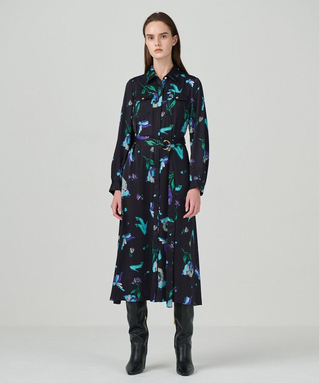 GRACE CONTINENTAL ヴィンテージモチーフドレス ネイビー