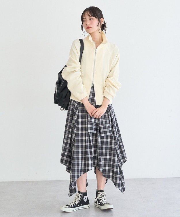 earth music&ecology イレヘムチェックシャツライクスカート Black