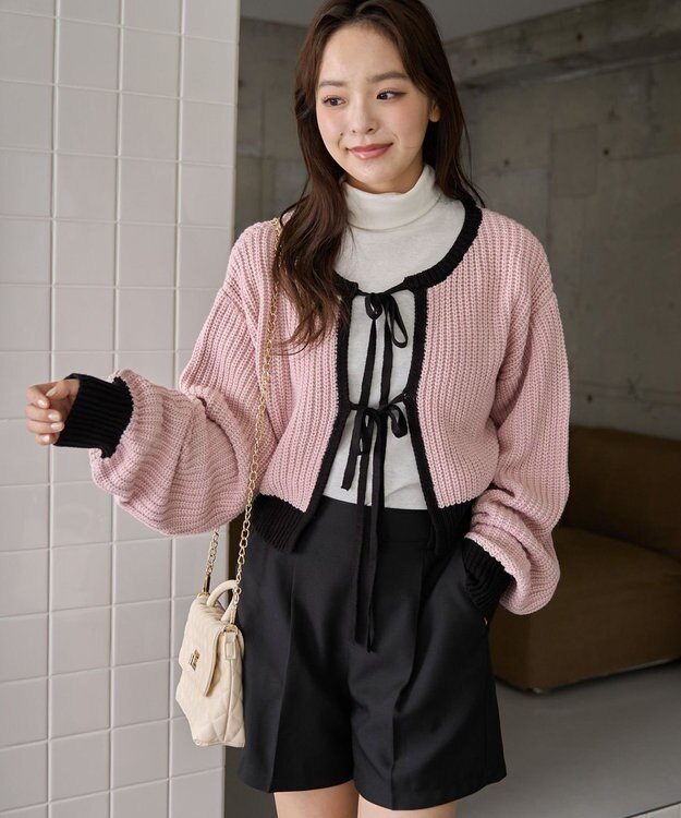 WEGO 【2024年秋冬新色カラー追加★】リボン2WAYカーデ 柄1