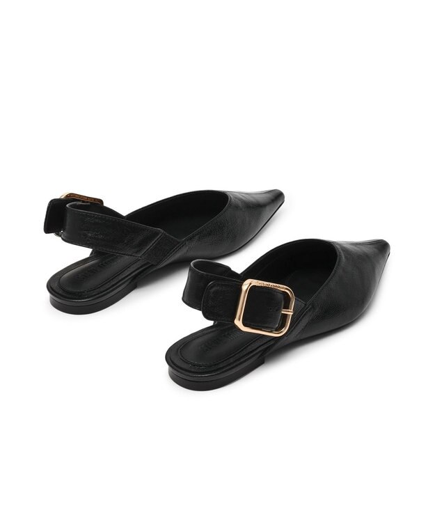 STEVE MADDEN SIANNA Vカットフラットパンプス ブラックレザー