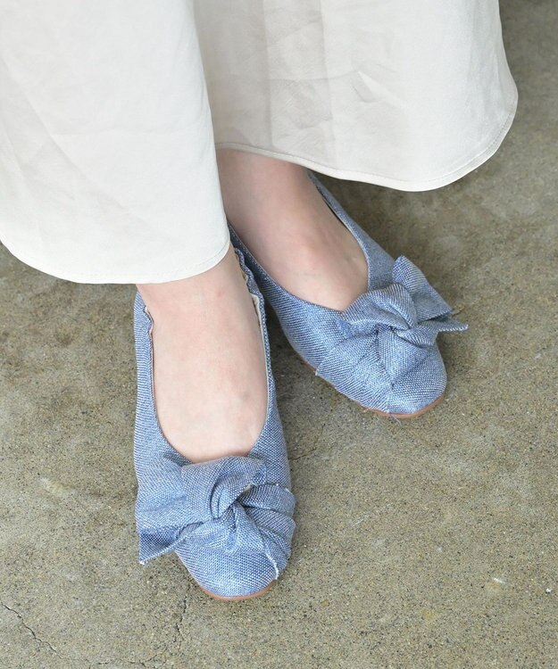 nouvelleRobe Oū 新色追加【本革・高反発】Heel Round Ribbon ヒールパンプス ネイビーファブリック