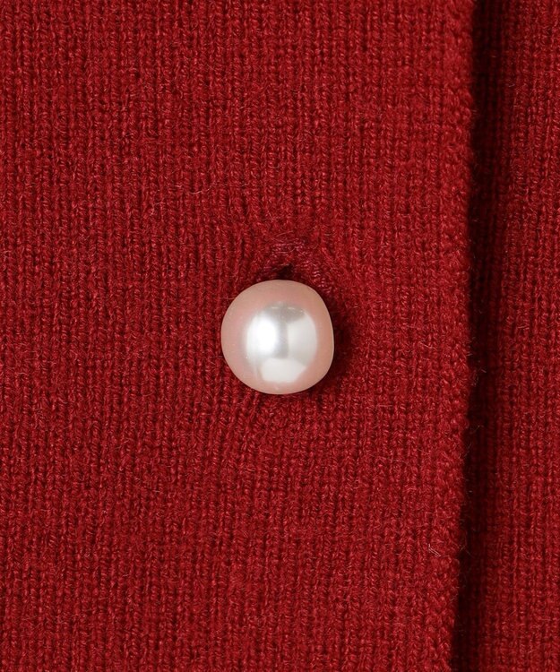Feroux 胸元刺繍パールニット カーディガン レッド系