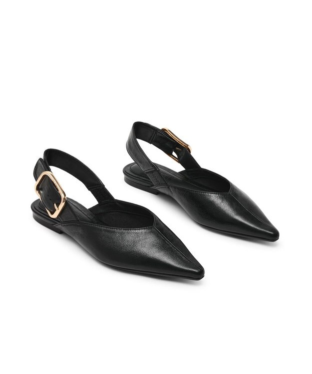 STEVE MADDEN SIANNA Vカットフラットパンプス ブラックレザー