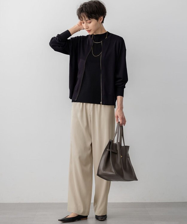 23区 L 【見上愛さん着用/Oggi10月号掲載/洗える】スエーディーサテン ワイド パンツ ベージュ系