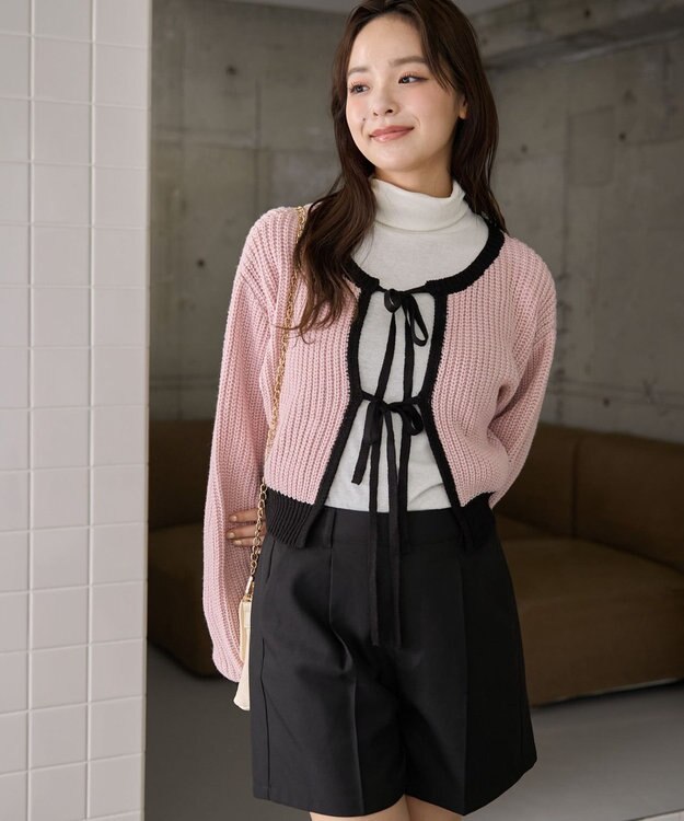 WEGO 【2024年秋冬新色カラー追加★】リボン2WAYカーデ 柄1