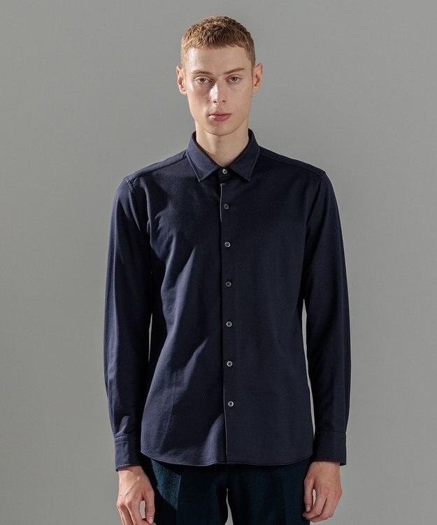 JOSEPH HOMME ツイルネルジャージー　レギュラーカラーシャツ ネイビー系