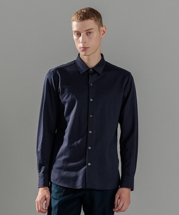 JOSEPH HOMME ツイルネルジャージー　レギュラーカラーシャツ ネイビー系