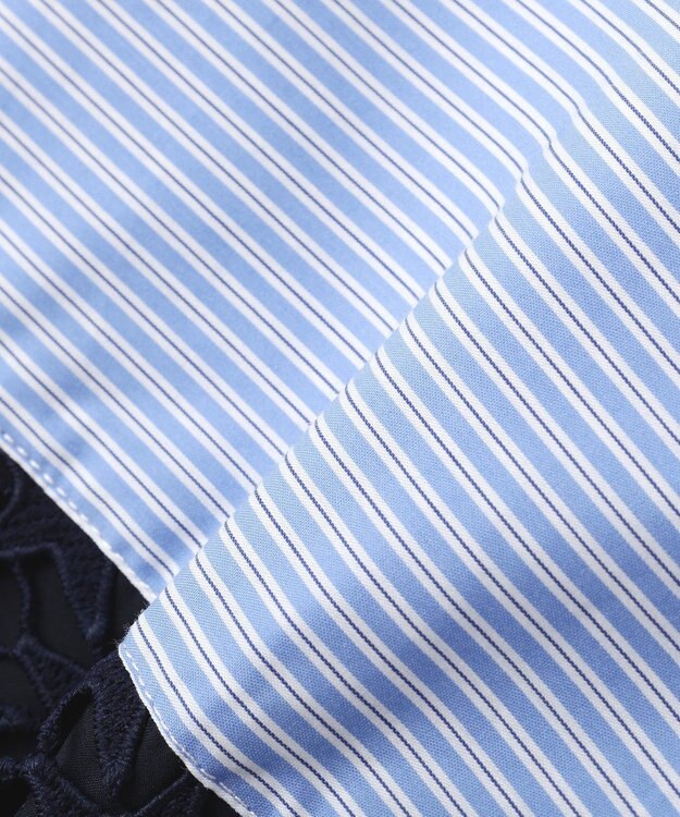 YECCA VECCA レースMIXレイヤードデザインシャツ Stripe Blue