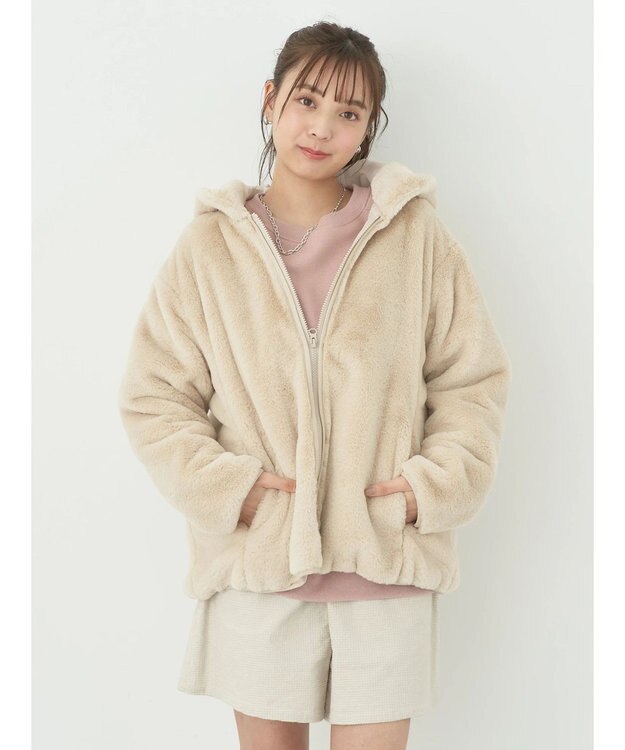 earth music&ecology マルチウェイマウンテンパーカー（ファー） Beige