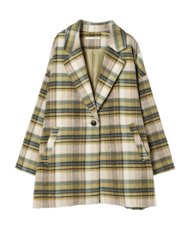 Green Parks ・ＥＬＥＮＣＡＲＥ　ＤＵＥ　シャギーチェックミドルコート Yellow