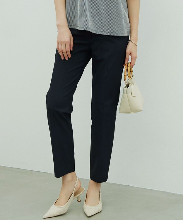 23区 S 【セットアップ対応/洗える】コットンリネン オックスストレッチ テーパード パンツ ブラック系