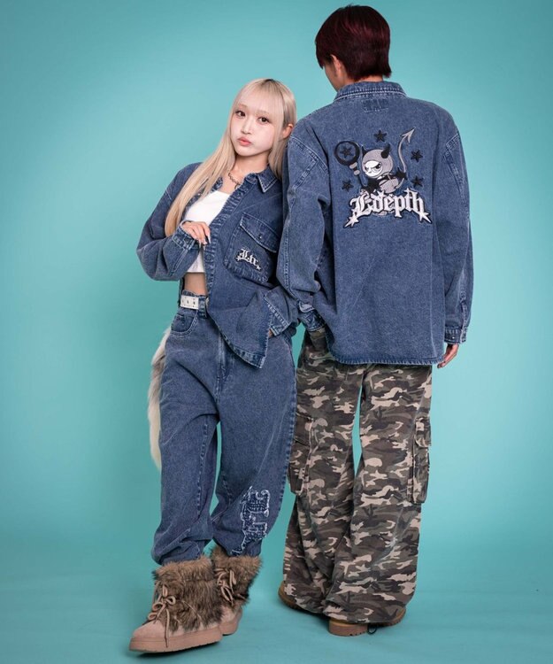 WEGO 【ユニセックス着用ITEM/MLサイズ展開】グラフィックデニムシャツ（LS） デニム中濃加工色