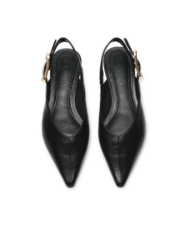 STEVE MADDEN SIANNA Vカットフラットパンプス ブラックレザー