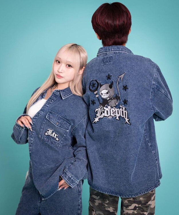 WEGO 【ユニセックス着用ITEM/MLサイズ展開】グラフィックデニムシャツ（LS） デニム中濃加工色