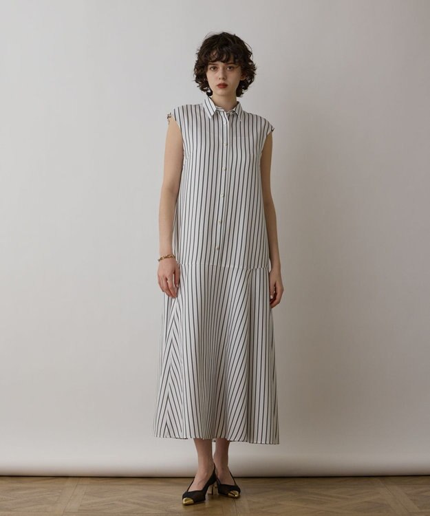 GRACE CONTINENTAL ストライプシャツワンピース ホワイト