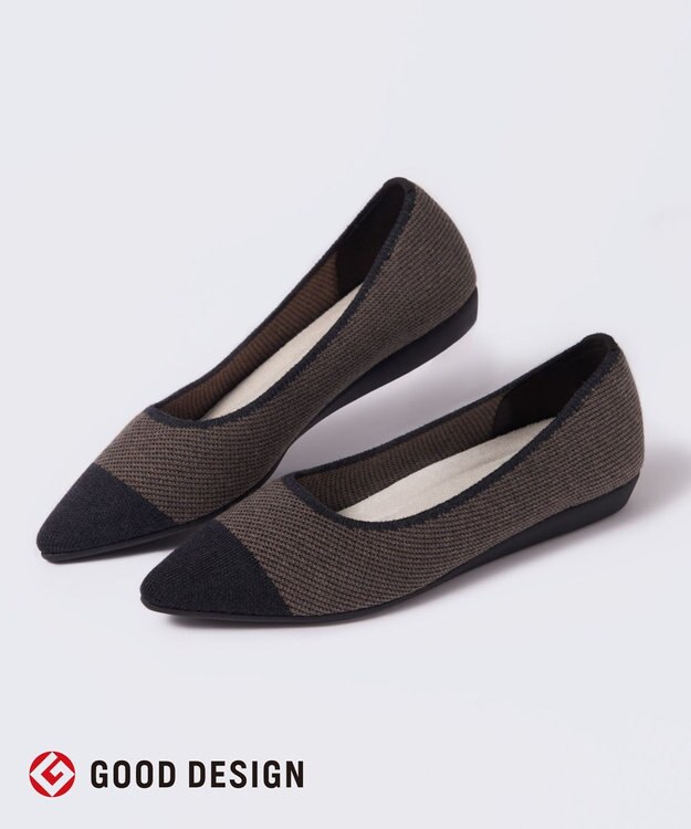 steppi 【洗える】起毛 ポインテッドパンプス ブラウン×ブラック