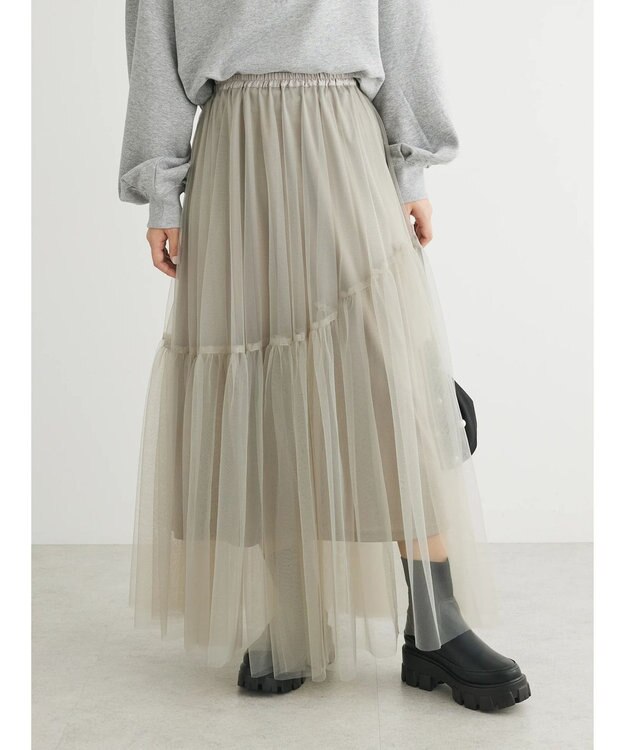Green Parks ・ＥＬＥＮＣＡＲＥ　ＤＵＥ　チュールティアードスカート Gray Beige