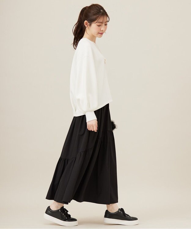 ANY SIS 【洗える・2SET】ダンボール プルオーバー×ギャザー スカート アイボリー×ブラック