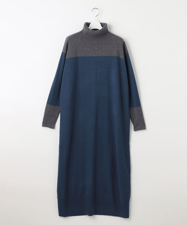 自由区 【洗える】セミウーステッドウール ニットワンピース ブルー系1