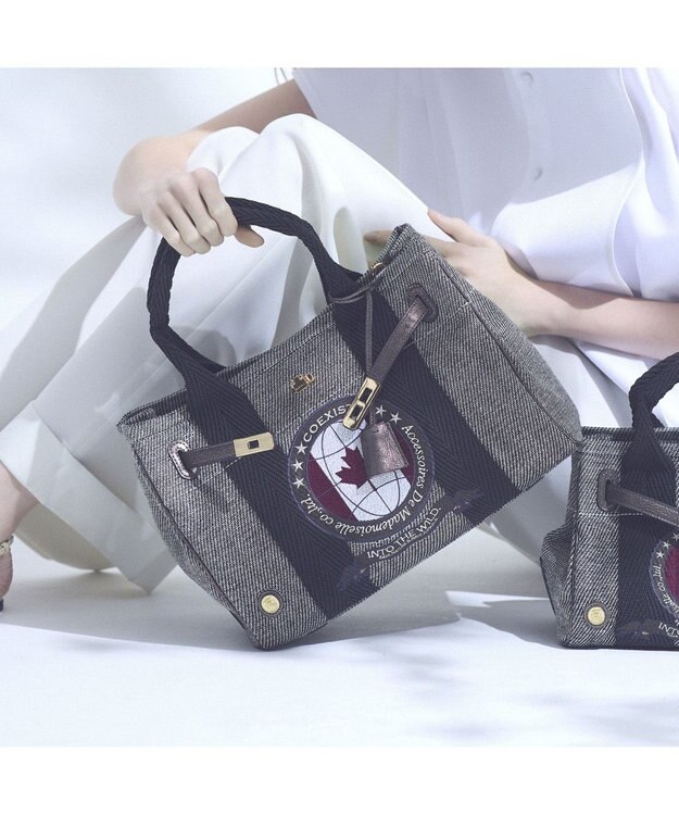 A.D.M.J. リネンラメクロス/前金具付トート32cm(Dカン＋) BLACK