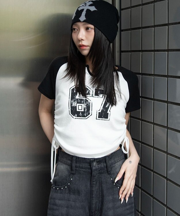WEGO キーネックサイドレースアップちびT 柄7
