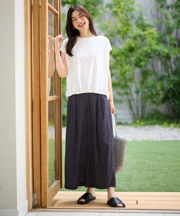 ANY L 【新色追加/吸水速乾/イージーケア/UVカット/接触冷感】さらさらDRYパンツ ブラック×オフドット