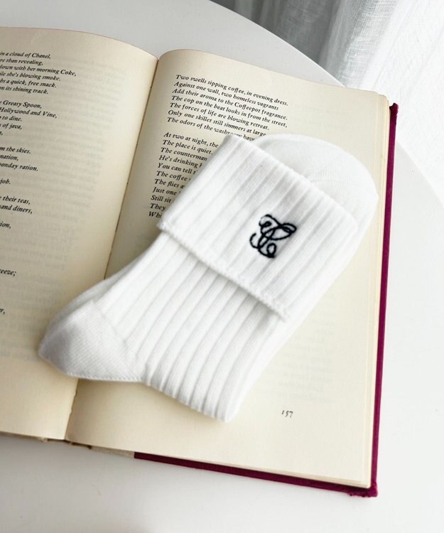 WEGO ロゴ刺繍折り返しクルーソックス ホワイト