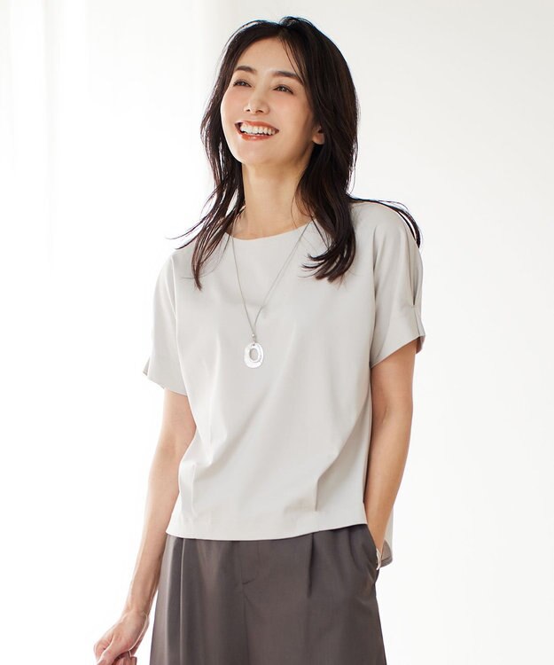 J.PRESS LADIES L 【接触冷感】コットンスムース フレンチスリーブ カットソー グレージュ系
