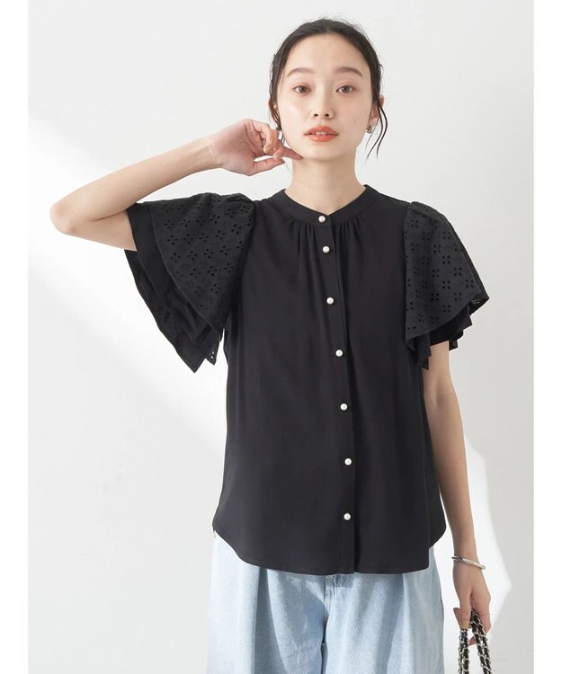 earth music&ecology レースラッフルブラウス Black