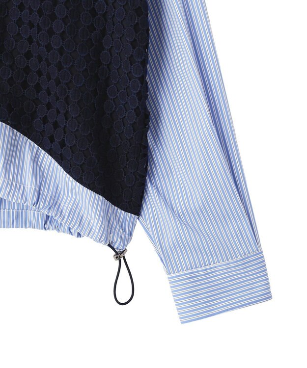 YECCA VECCA レースMIXレイヤードデザインシャツ Stripe Blue