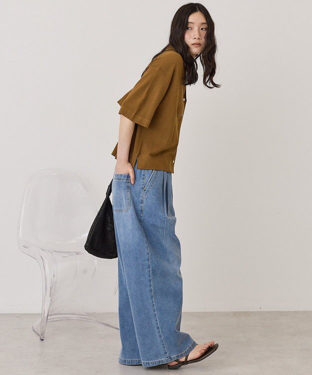AMERICAN HOLIC 襟付き5分袖ニットカーディガン Off White