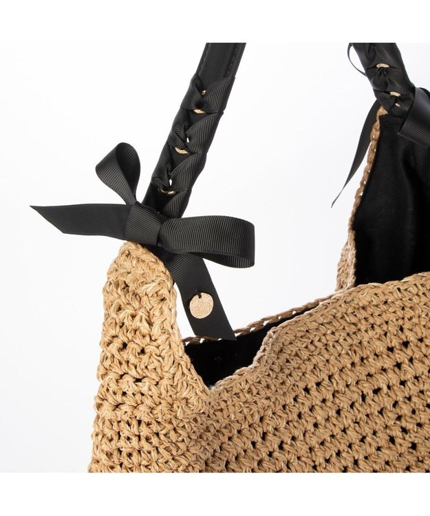 UNBILLION カシュカシュ cachecache / リボンハンドル地柄編みトート ブラック