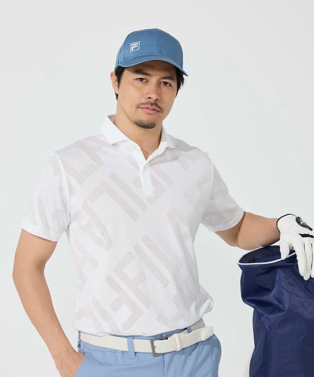 FILA GOLF／marie claire 【FILA GOLF】メッシュ加工ビックロゴ半袖ポロシャツ ホワイト