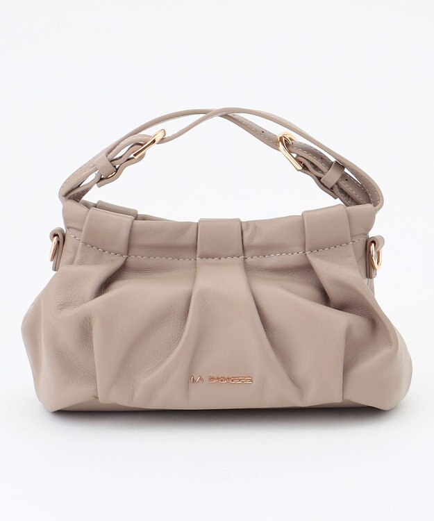 LA BAGAGERIE シープレザー　ギャザーミニマムバッグ グレージュ