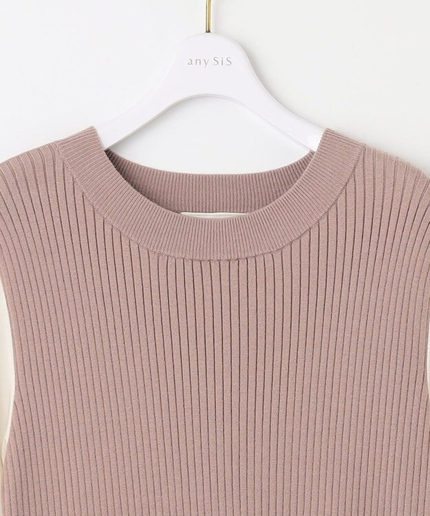 ANY SIS 【洗える】異素材コンビフレアニット ワンピース ローズグレー