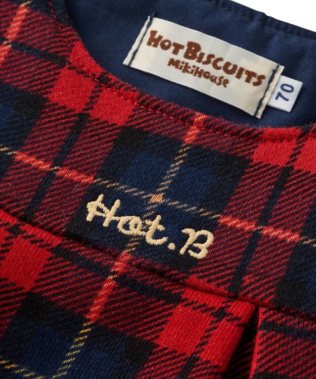 MIKI HOUSE HOT BISCUITS 【70-100cm】 チェック柄 裏毛パイル ジャンパースカート 赤